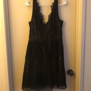 BCBG black tiered lace cocktail dress. Size L